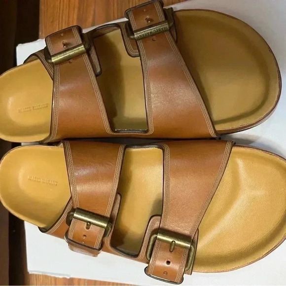 NIB Isabel Marant Folk Laser Lennyo Leather Sandals Cognac Tan Brown 8 1/2 - Picture 5 of 14
